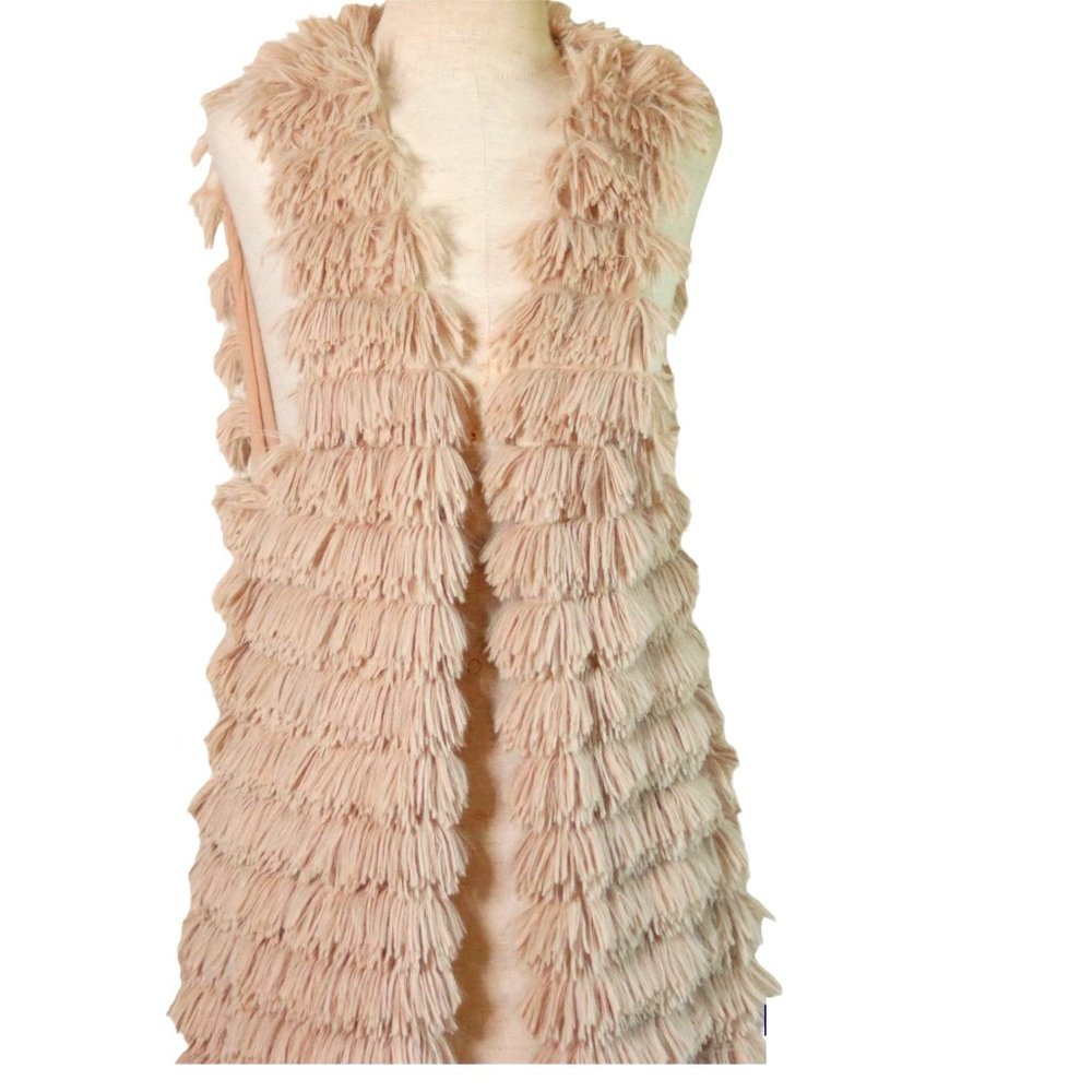WAYF Blush Pink Fringe Vest Size S